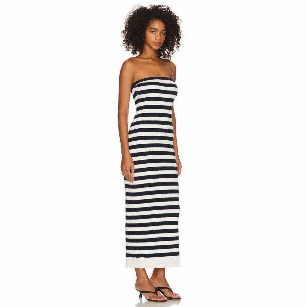 GRLFRND Paricia Striped Tube Maxi Dress in Ivory & Navy size L - Picture 3 of 10
